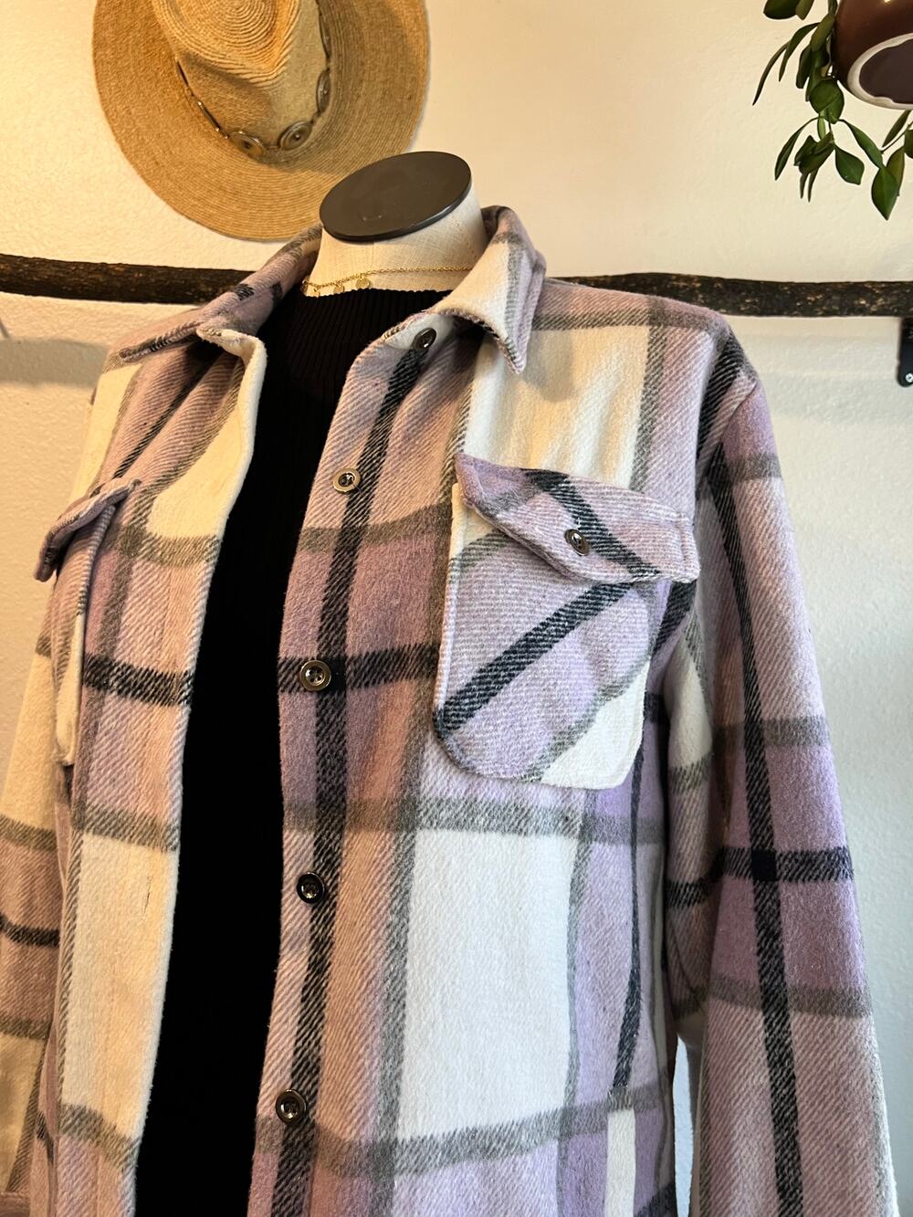 River Trail Purple Plaid Flannel Oversized Jacket Size Pockets Size 2XL
